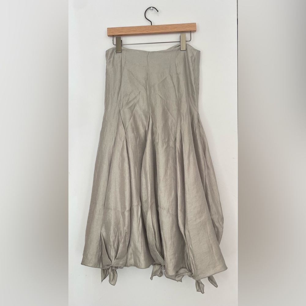 Designer Ronen Chen Skirt Witchy Knotted Bottom Maxi  Metallic
Sheen Gray l